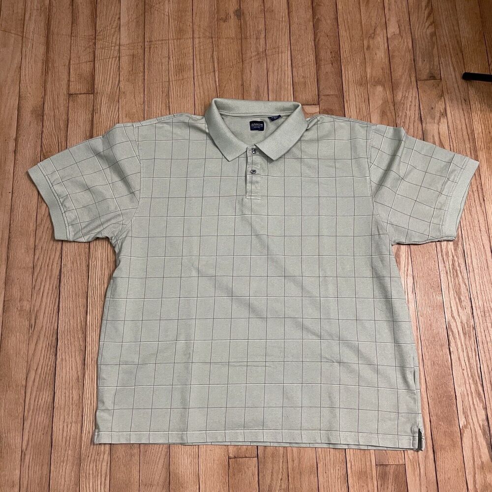 Arrow Men Polo Shirt XXL Green Plaid Short Sleeve Collar Casual Pullover Buttons